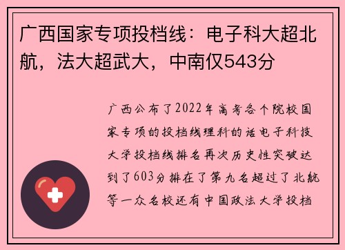 广西国家专项投档线：电子科大超北航，法大超武大，中南仅543分